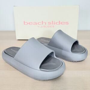 J/Slides Beach Slide Sandals Grey Gray EVA Squish Platform Pool Flip Flops 7